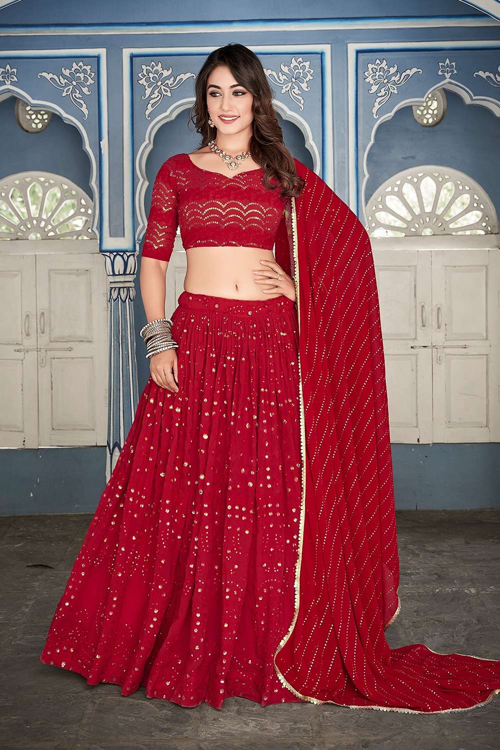 lehenga choli design number 1536 georgette lehenga work lucknowi thread and sequins embroidery work designer partywear lehenga  