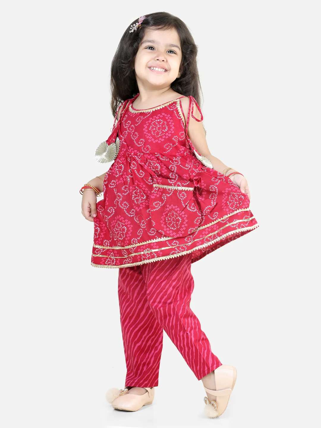 presenting new kids unique styles  set dc kurti with leheriya harem pants set kids top fabric cotton printed bottom fabric cotton printed bottom style pant girls kids wear 1 to 10 year girls kids wear  