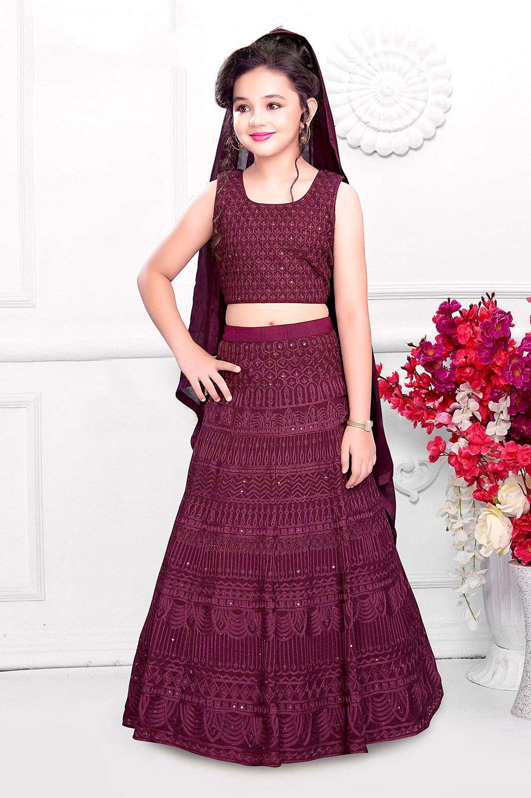 lehenga choli kids girls wear 3 year to 15 year girls presenting new designer embroidery chain work diamond work lehenga choli with dupatta in new fancy style kids girls wear lehenga