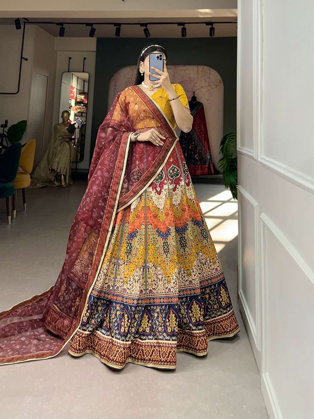   lehenga choli let the vibrant prints of the lehenga choli paint a picture of joy celebration and everlasting charm 1003brn lehenga fabric vaishali silk lehenga work printed with sequins lace border