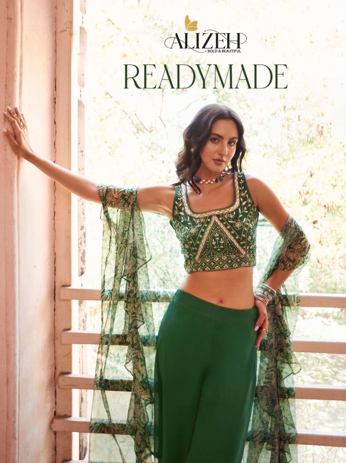 alizeh catalogue name readymade series 5001 to 5009 partywear indowestern girlish stylish dresses lehenga n choli crop top blouse with jacket style duppta and plazo pant choli indowestern 