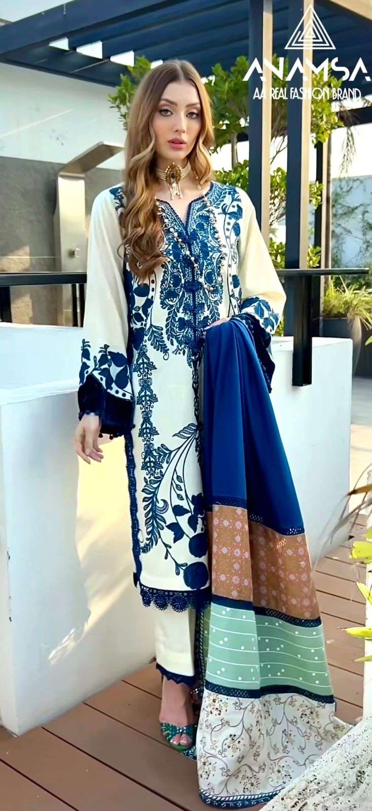 anamsa 7773 semi stitched anamsa 405 details heavy pure rayon cotton with heavy embroidered very beautiful design and sequence work high quality material very beautiful semi stitched outfit