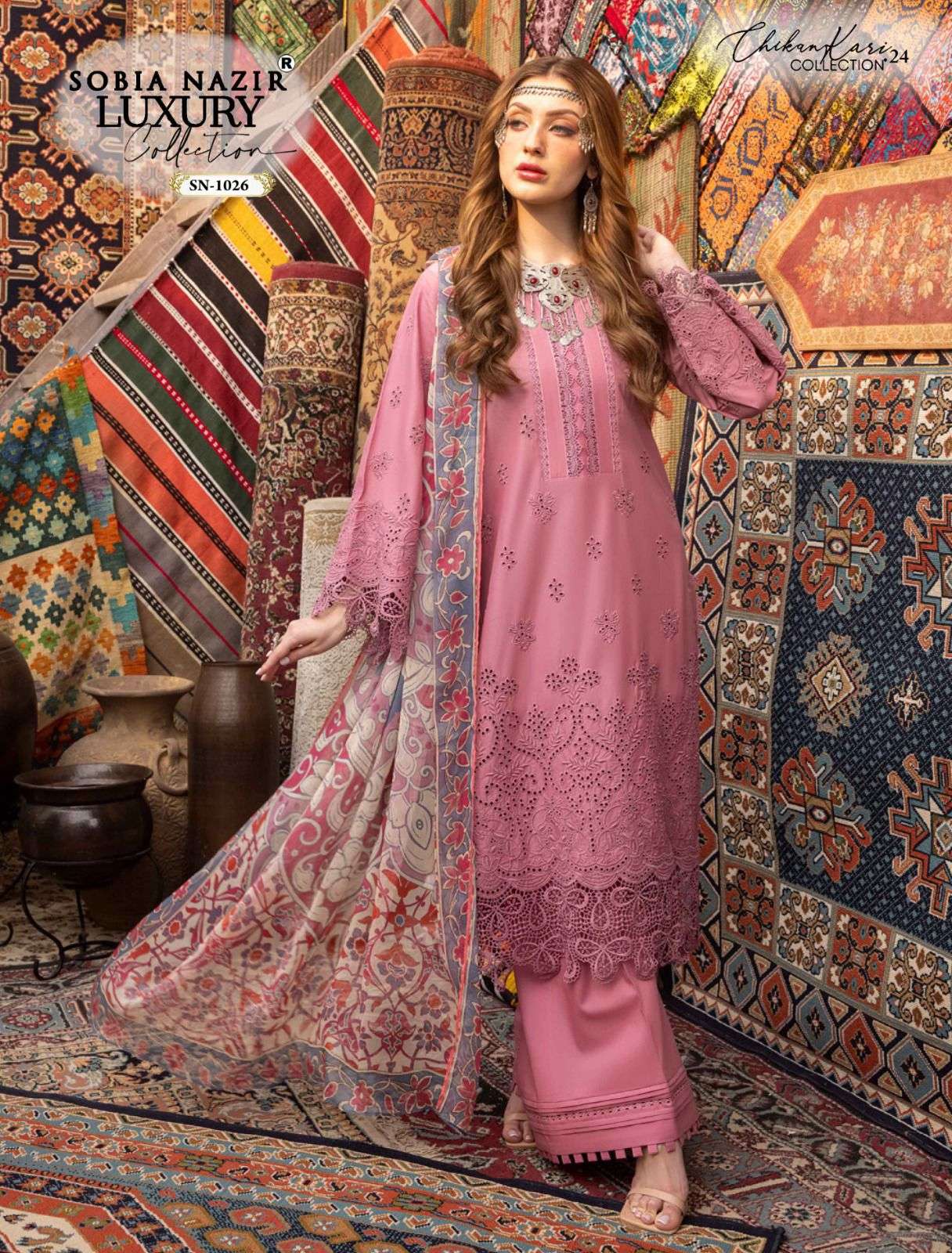 hadiya vol 01 brand name sobia nazir design number sn 1025 to 1026 details top lawn chikankari and pearl work inner lawn cotton bottom lawn cotton dupatta tabby silk printed