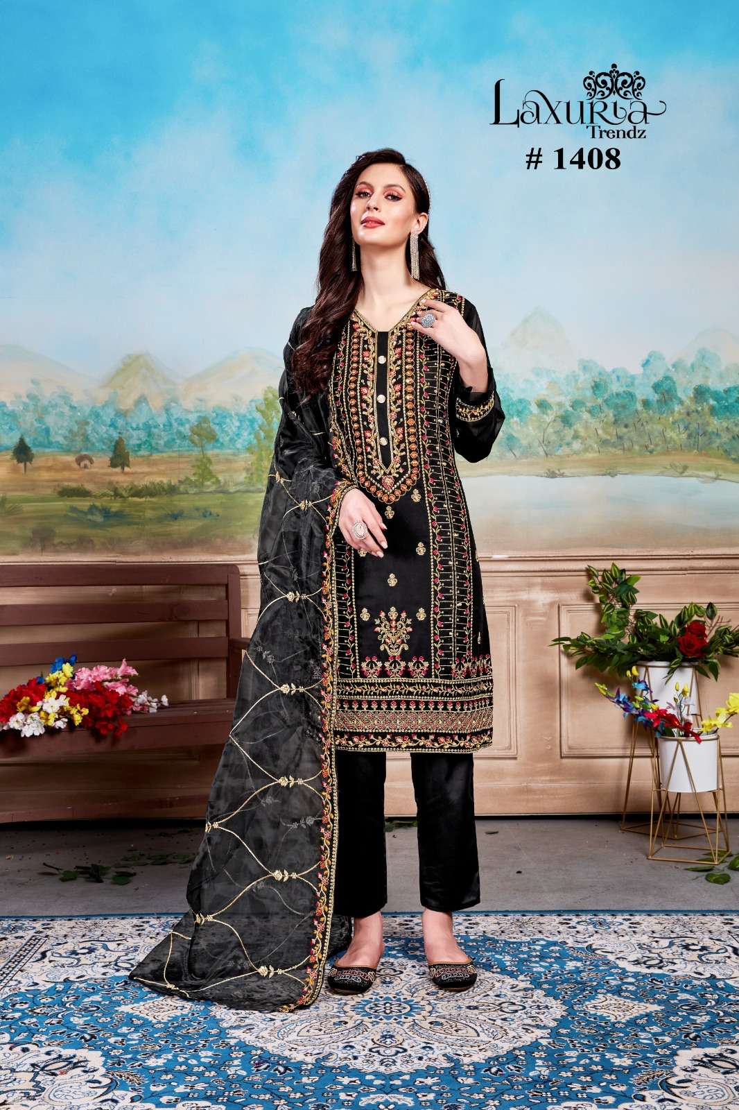 laxuria trendz now launching new design with new colours kurti with pant n duptta design number 1408 readymade dresses pakistani partywear suit  