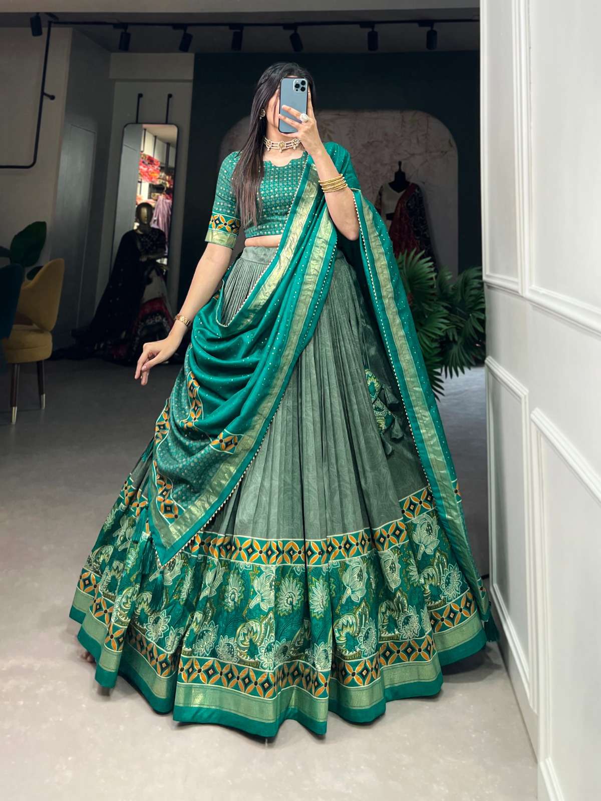  lehenga choli unleash your inner diva with this tussar silk printed lehenga choli effortless glamour and sophistication lehenga stitched lehenga lehenga work floral print with foil print