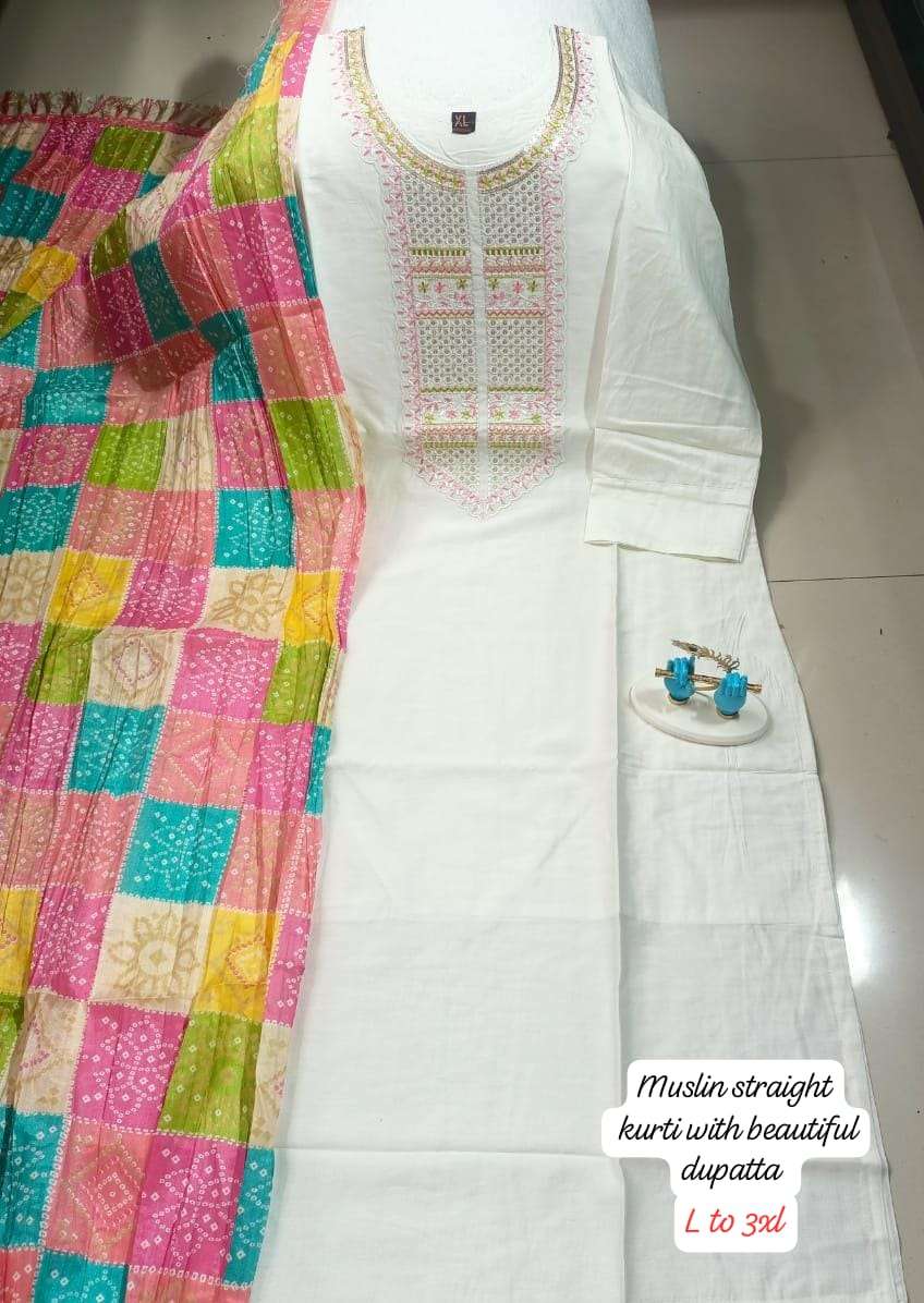 muslin straight kurtie with beautifull duppta l to 3xl size readymade kurtie with duppta muslin fabric 