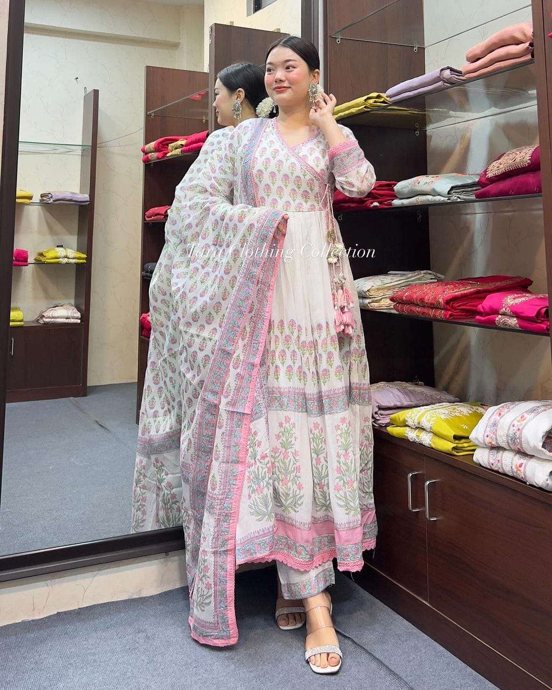 new comes in anarkali angrakha summer style lights brand piece featuring beautiful angrakha cut suit set with intricate hand embroidery and hand work zari weaving and prints