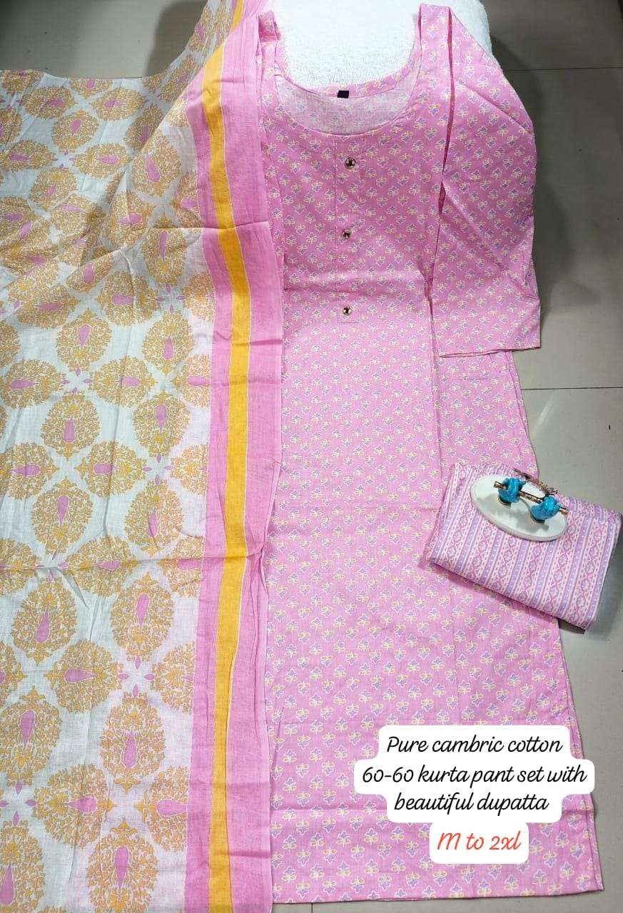 pure cambric cotton kurta pant set with beautifull duppta set m to 2xl cotton cambric three pieces set with pure  cotton dupatta readymade suit 