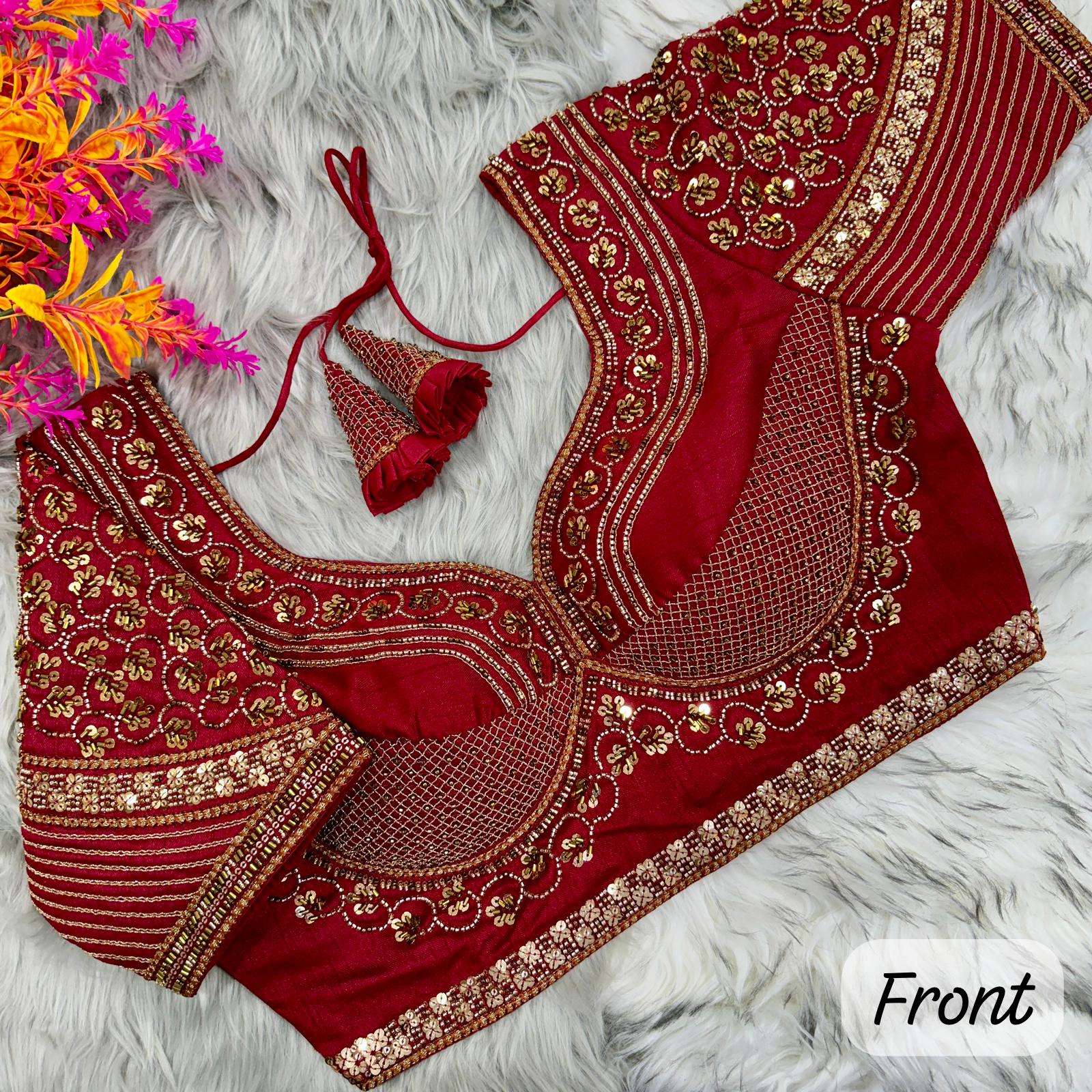 readymade heavy blouse beautiful sabyasachi style pure handwork bridal blouse handwork bridal wedding blouse heavy hand work plus thread n sequence work  heavy pure soft italian 