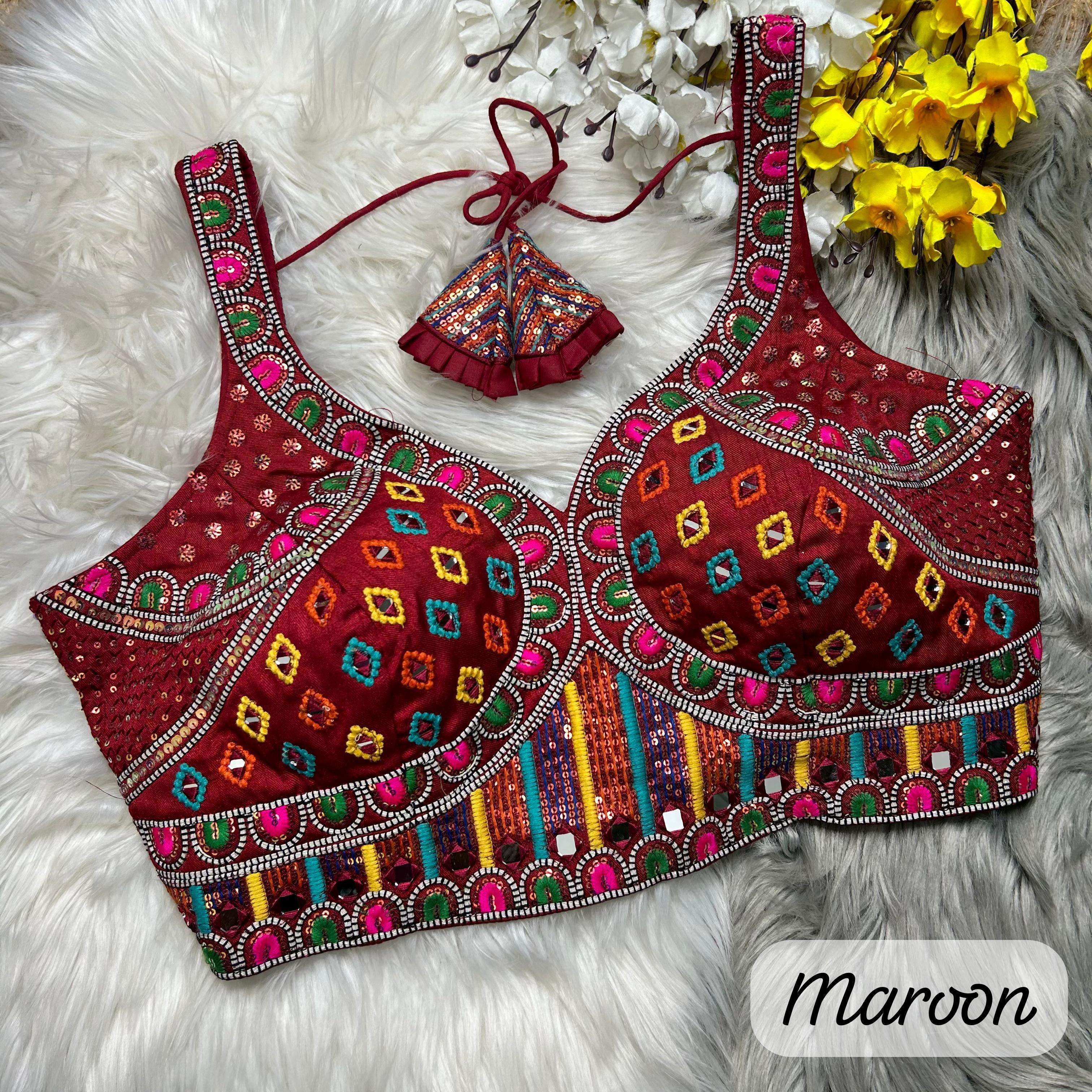 readymade only blouse beautiful work navratri n partywear desgine heavy stitching heavy padded handmade hooks with beautiful latkans real mirror with multi thread work only blouse