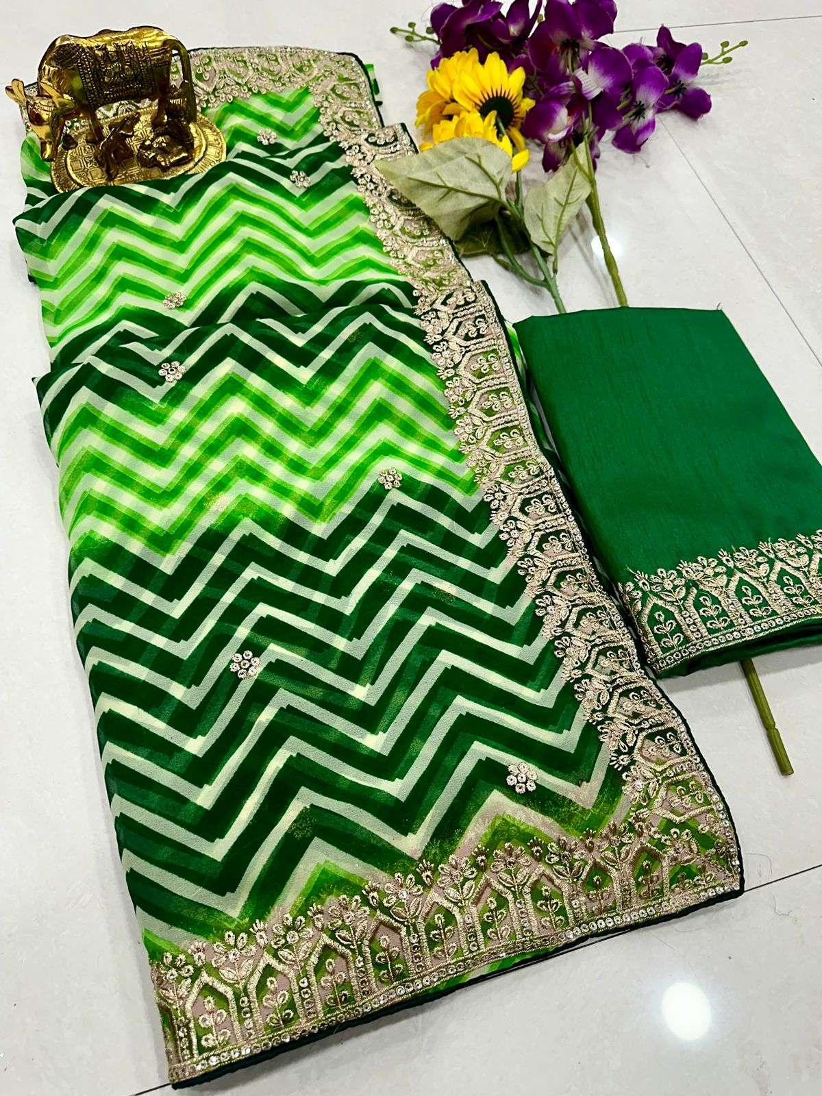 saree premium pure georgette beautiful lahariya super hit print designer saree with exclusive c pallu thread work in saree designer partywear saree  