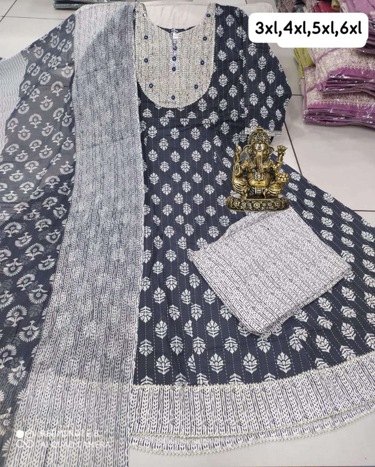 all latest collection available big size pure cotton anarkali kurti pent duppata set neck unqice work series 3xl to 6xl big plus size kurtie readymade cotton kurtie with pant and duppta set 