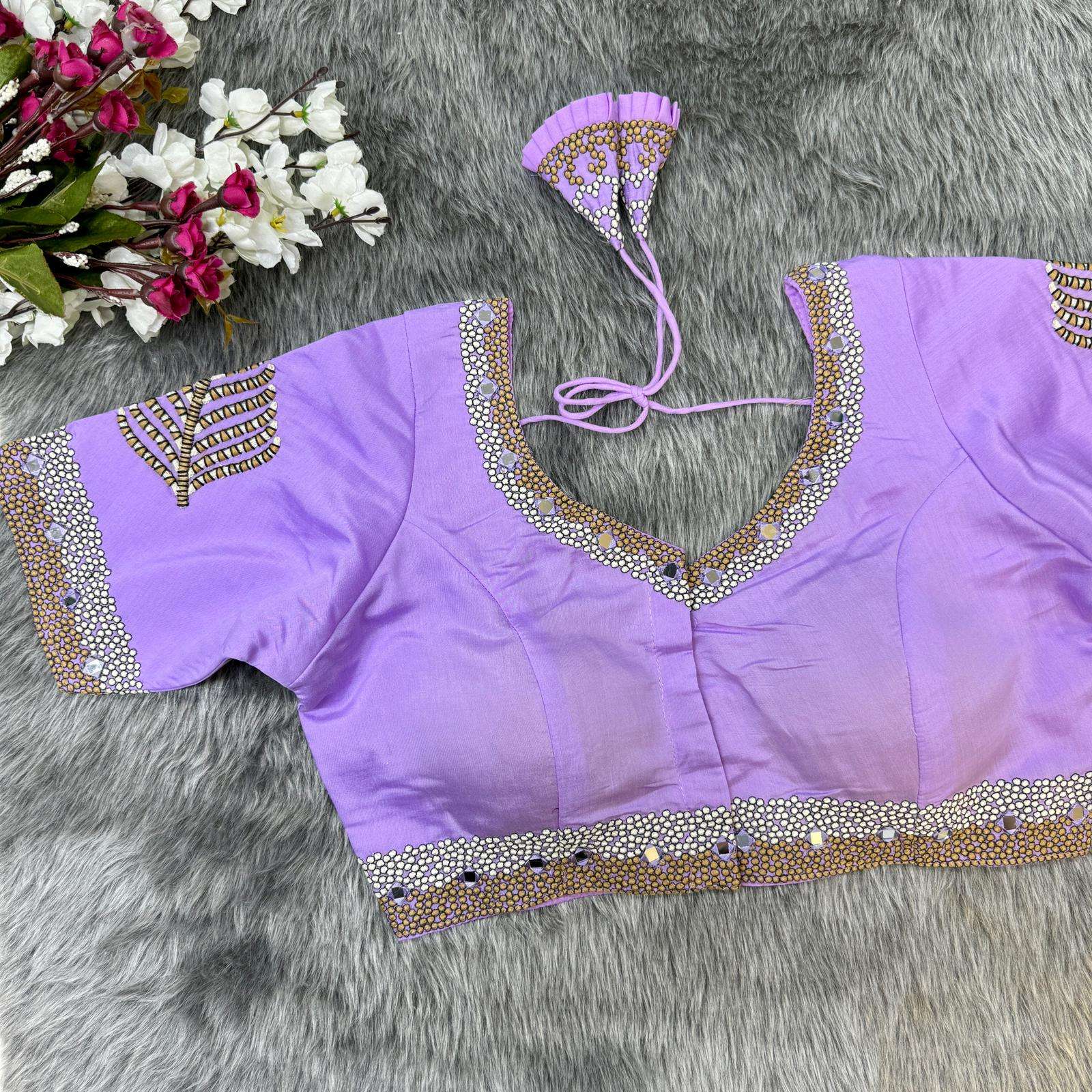 beautiful handwork partywear blouse heavy thread embroidery plus hand mirror work fabric heavy pure soft silk with tricot fuising readymade blouse partywear blouse 