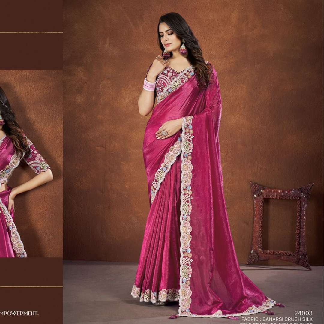 brand name mahotsav series 24003 to 24014 catalog mohmanthan 24000 series saha saki readymade blouse heavy embroidery partywear designer branded saree collection