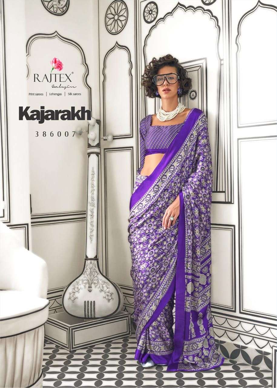 designer saree kajarkh printed satin crepe sarees ajarkh prints with modern touch rajtex partywear simple elegant saree collection 