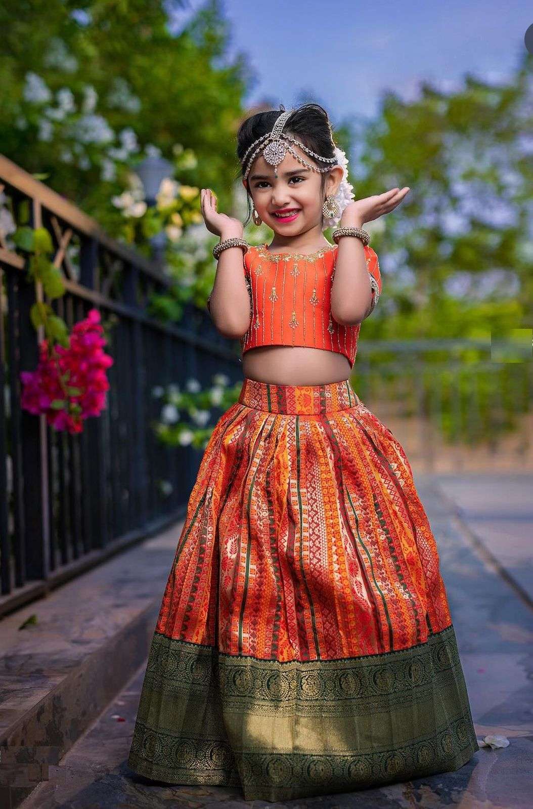 kids wear lehenga heavy pure kota silk with embroidery siqunce work with soft printed work on zari silk lehenga choli ready to wear collection code oc 173  