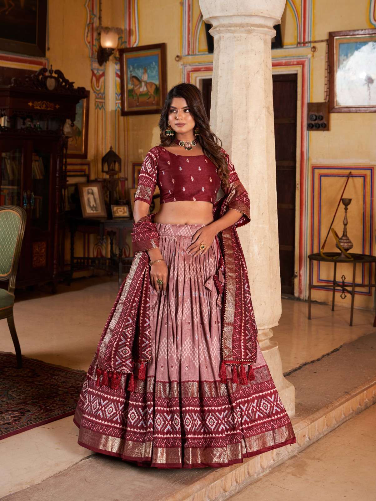 lehenga choli elegant light shades to complement to create beautiful aura in wedding function lnb1688mrn lnb1688win lehengastitched lehenga fabric tussar silk lehenga 