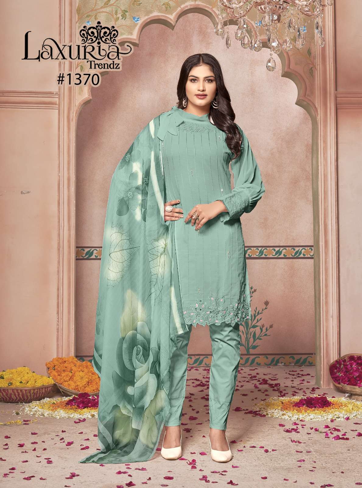 new colour added festival special collection new handwork collection kurti with pant n duptta  design number 1370 luxury pret collection in tunic n cigarette pants with duptta readymade suit 