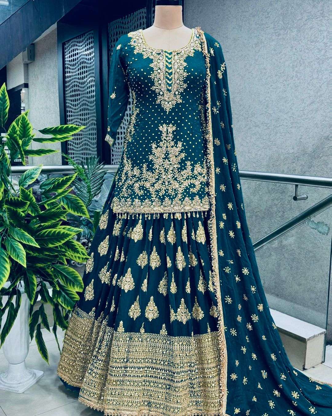 nsr 806 fabric detail top top fabrics pure heavy chinnon silk with heavy 5mm embroidery sequence work with  sleeves readymade partywear sharara suit 