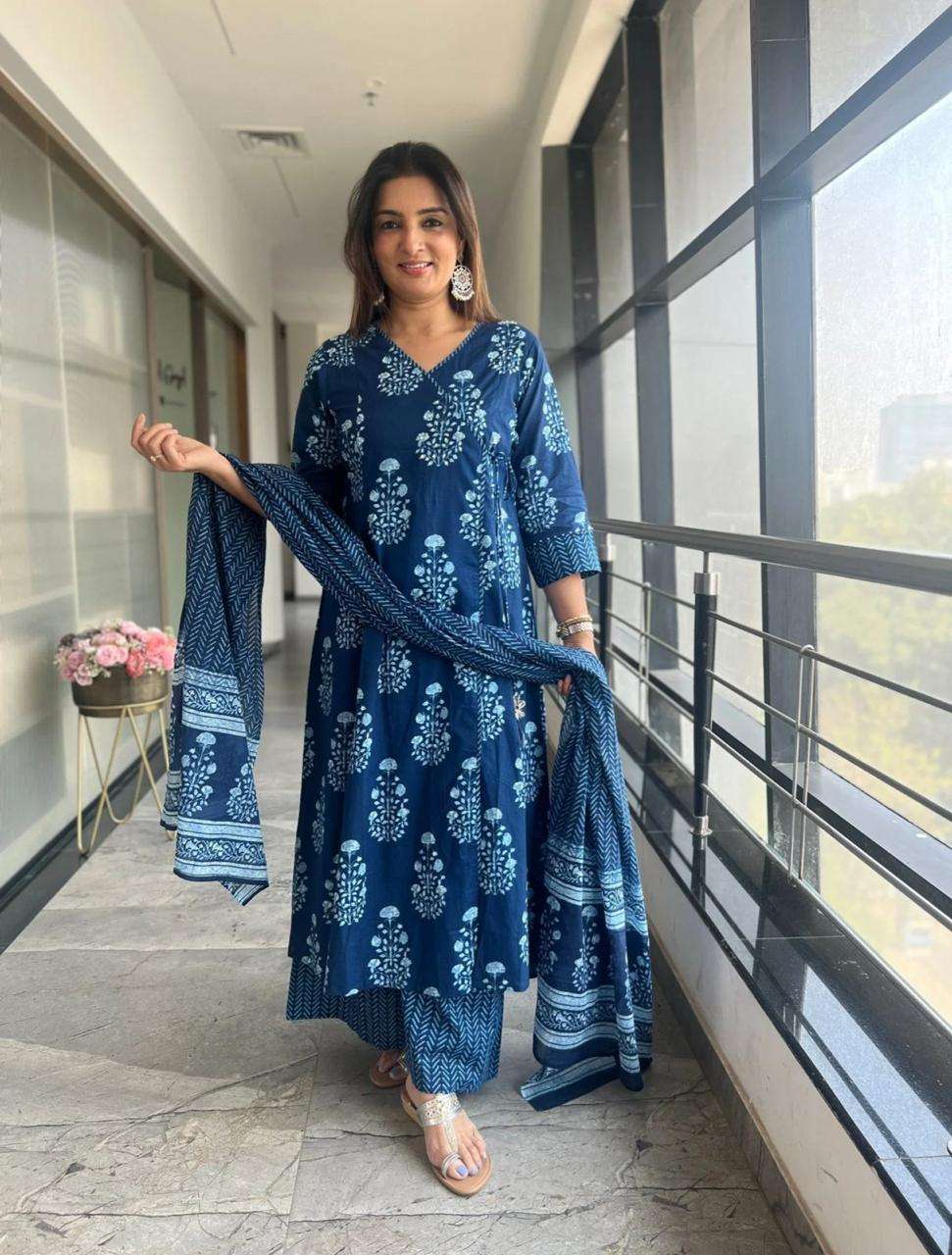 premium royalblue plazo suit set for a festive gathering, you’ll can opt for our blue and white plazo suit set it is paired with matching plazo pants and dupatta. it comes with cotton 60 60 plazo