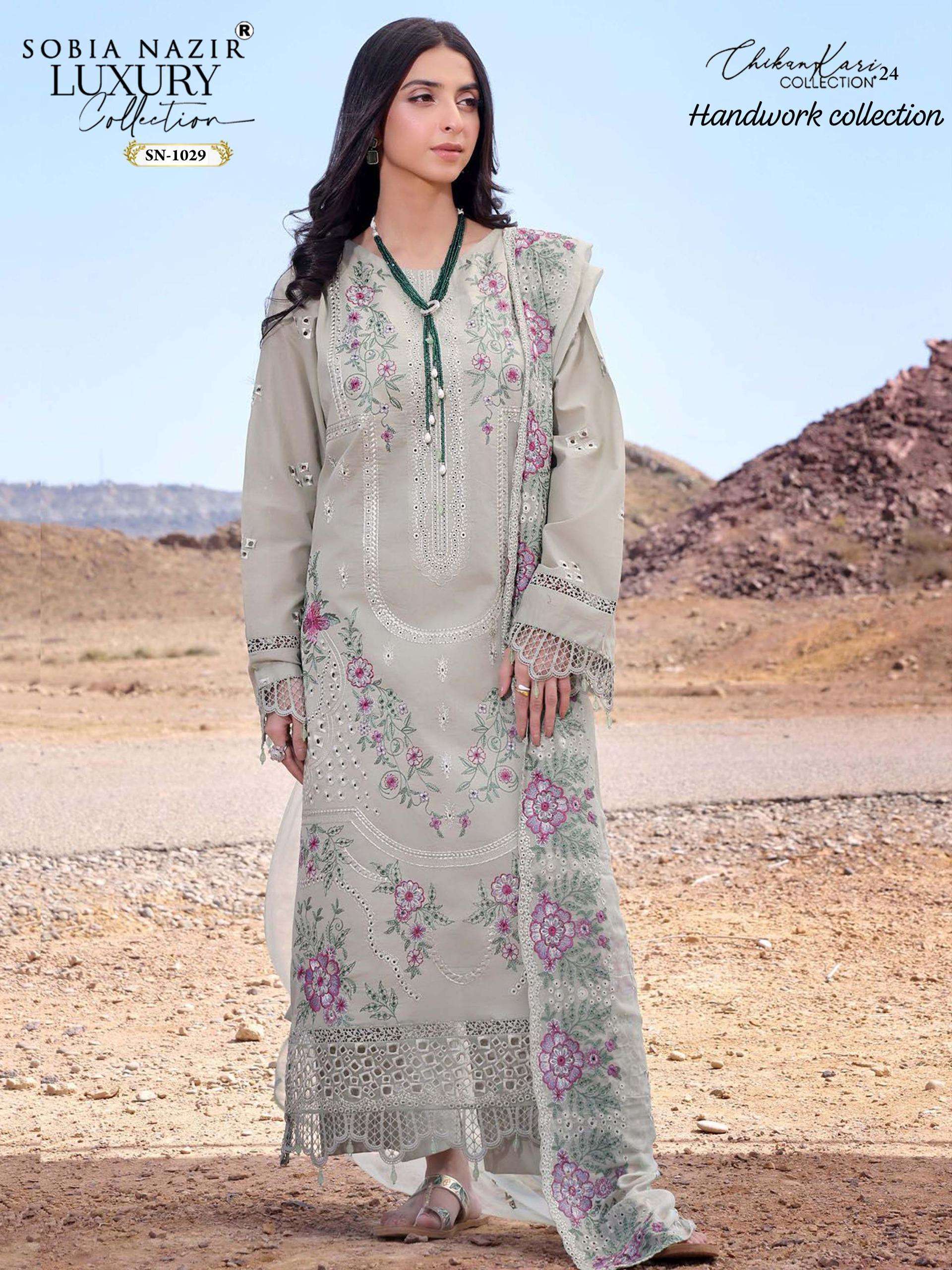 sobia nazir design number sn 1029 details top lawn embroidered chikankari and handwork bottom lawn cotton inner lawn cotton dupatta chiffon embroidered with cut work suit 