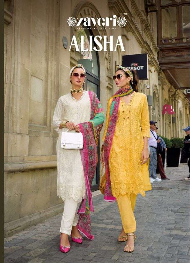 zaveri presents  cotton collection alisha series 1319 to 1320 top cotton with embroidery work pant cotton duppta organza with  digital print size m to 3xl 