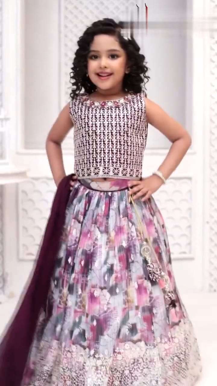 2 year to 15 year kids wear girls wear lehenga choli trending sequins embroidered with beautiful prented work  stitched lehenga blouse with dupatta  festive season 