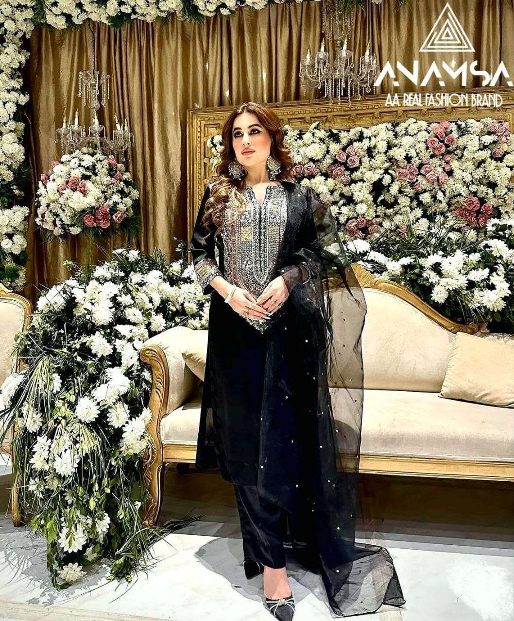 anamsa 7773 new launching semi stitched anamsa 434 heavy pure fox georgette with heavy embroidered very beautiful design and sequence work high quality material suit   