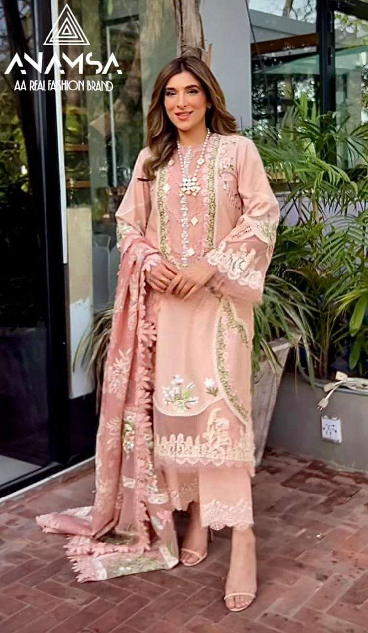 anamsa 7773 new launching semi stitched anamsa 473 details heavy pure export quality jaam cotton with heavy embroidered and sequence work with moti work pakisatni suit