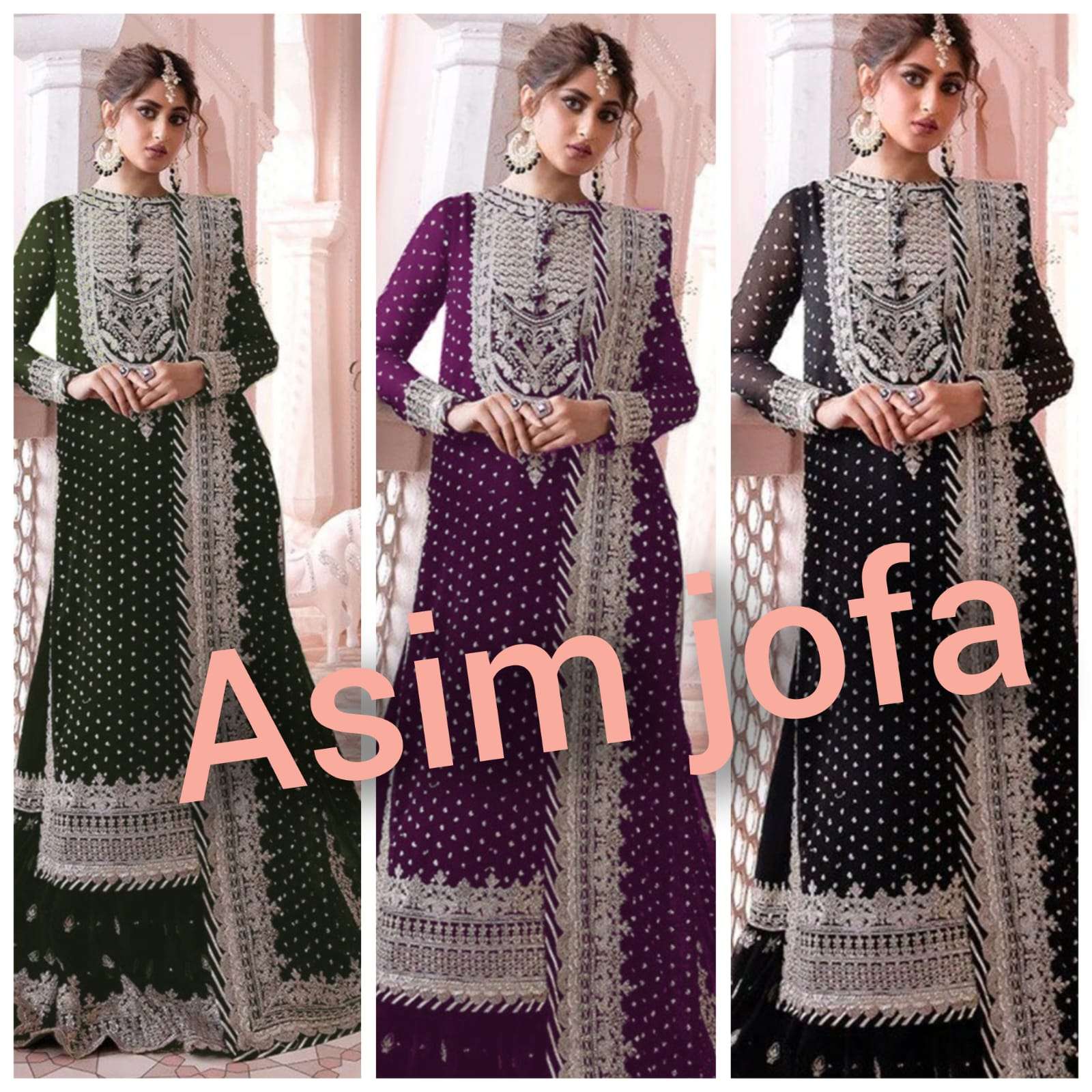 asim jofa design number 4444 fabric details top geogrt withhh heavy embroidered with back work inner santoon pakistani suit   