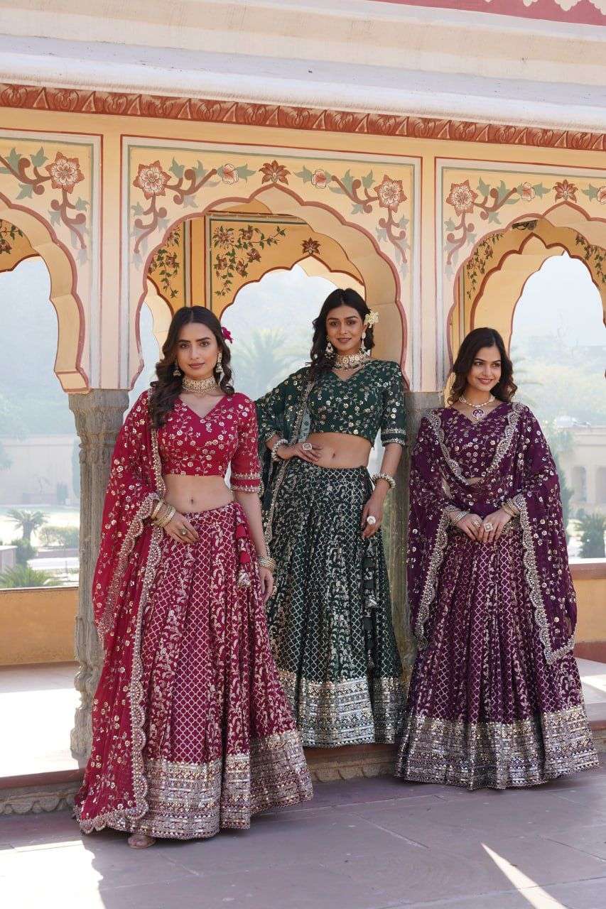 designer partywear lehenga lehenga choli collections 2024 designer pure viscose jacquard fabric lehenga choli n dupatta set code lw 7093 fabric workpure viscose jacquard with embroidered sequins work