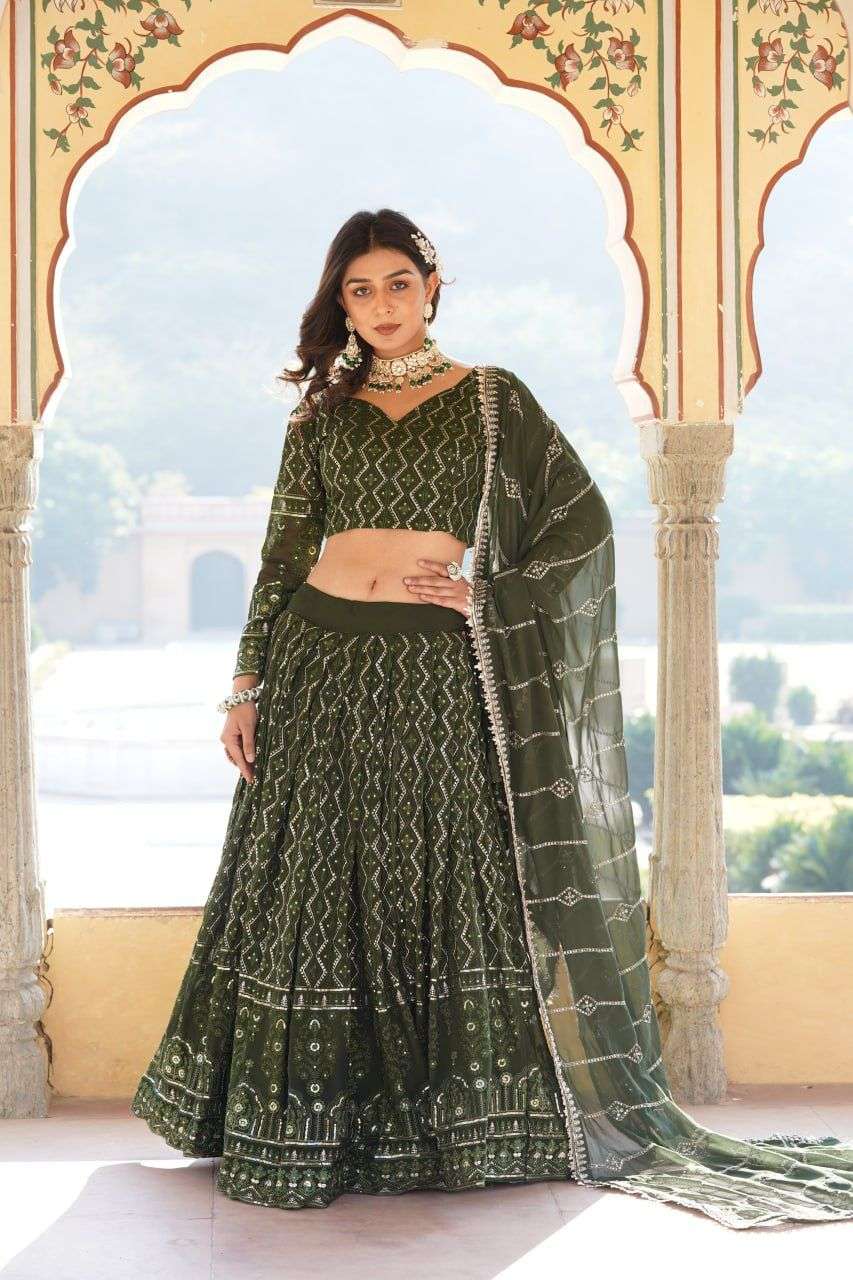 faux georgette with sequins n thread embroidered work lehenga choli with dupatta for women who are accepting the current seasonal and traditional wear collections to their wardrobe code lw 7090