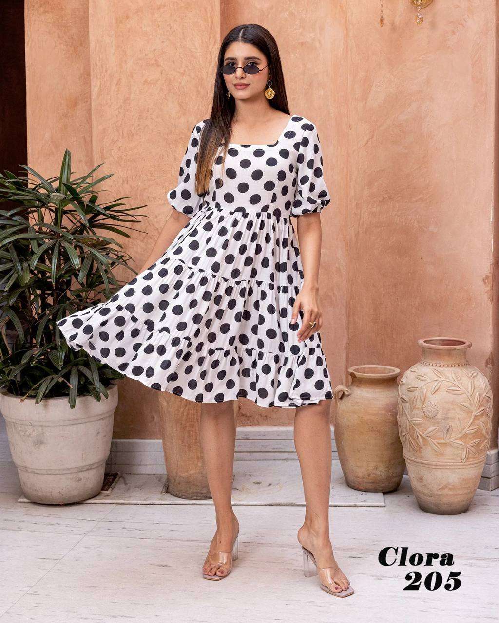  introducing this stunning beautiful printed dress collection clora v 2 design number 205 to 206 fabrics heavy rayon with digital printed work half inner attached frock kurtie