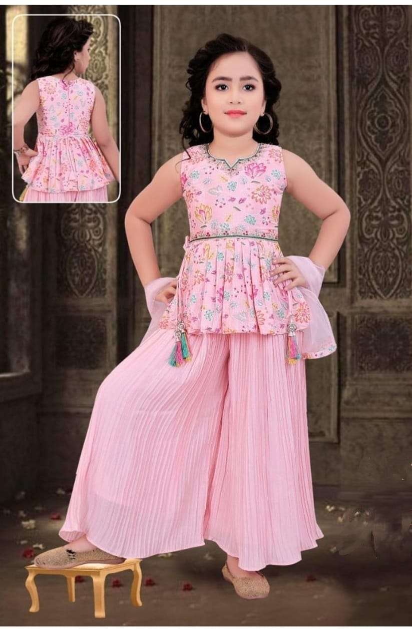 kids wear girls wear trending  digital print with fancy less n beautiful stitched top palazzo with dupatta for festive season 2 year to 15 year kids wear  faux georgette   