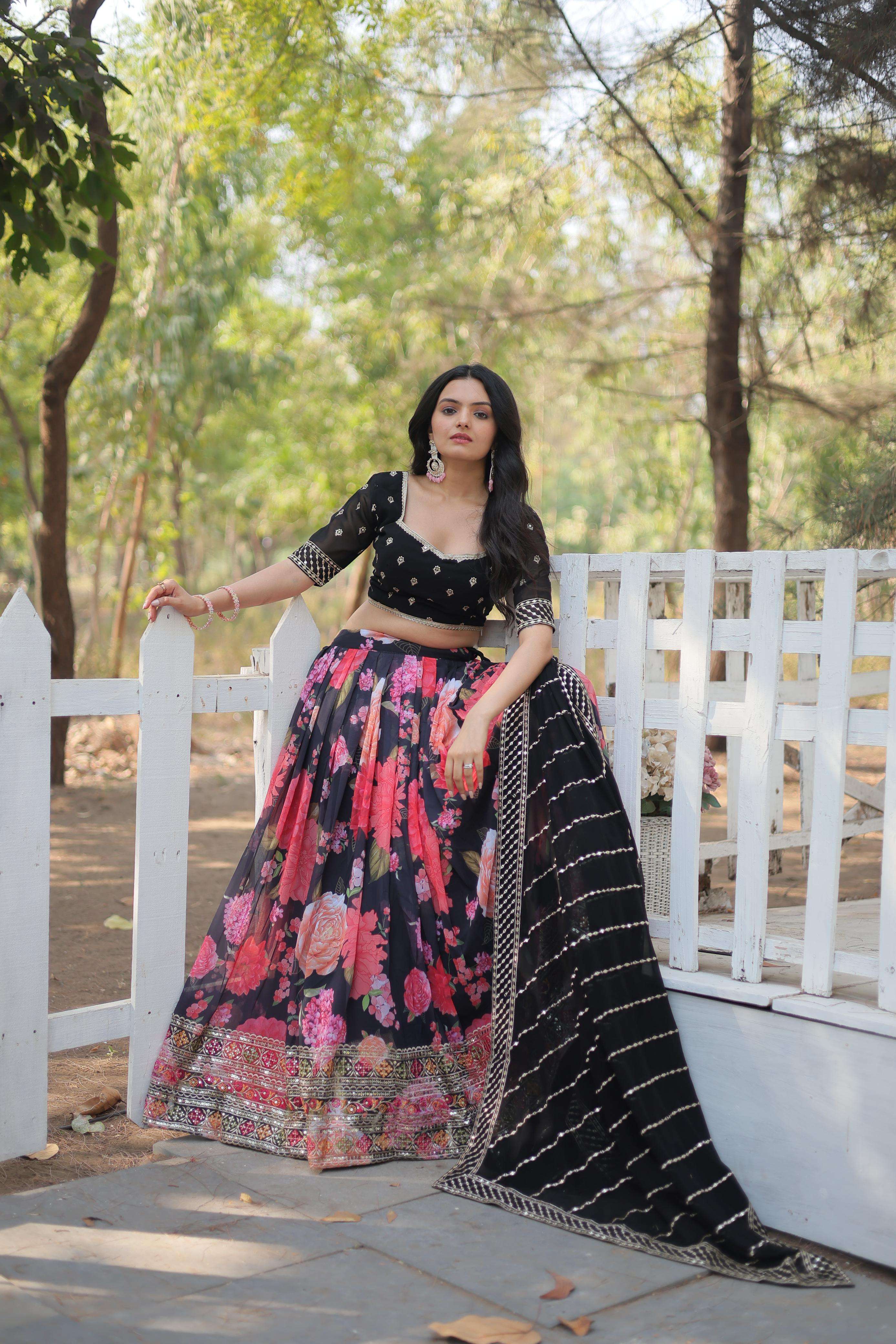 lehenga choli collections 2024 introducing our exquisite collection of digital printed georgette lehengas each lehenga is a masterpiece crafted to perfection and adorned with delicate tassels code lw 7110