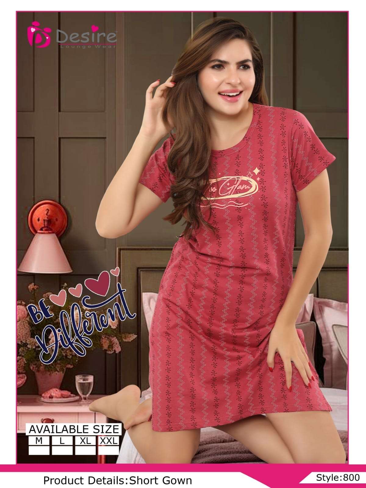 nightwear new launch desire premium series hosiery short nighty length 37 to 39 approx  size m to xl nighty gown