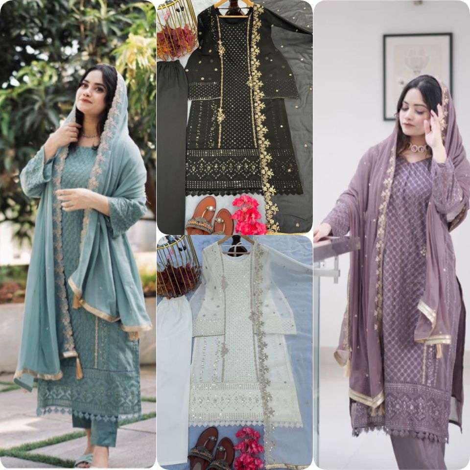 premium designer readymade top bottom n dupatta collections launching new designer party wear look heavy faux georgette top bottom n dupatta set code pd 1059