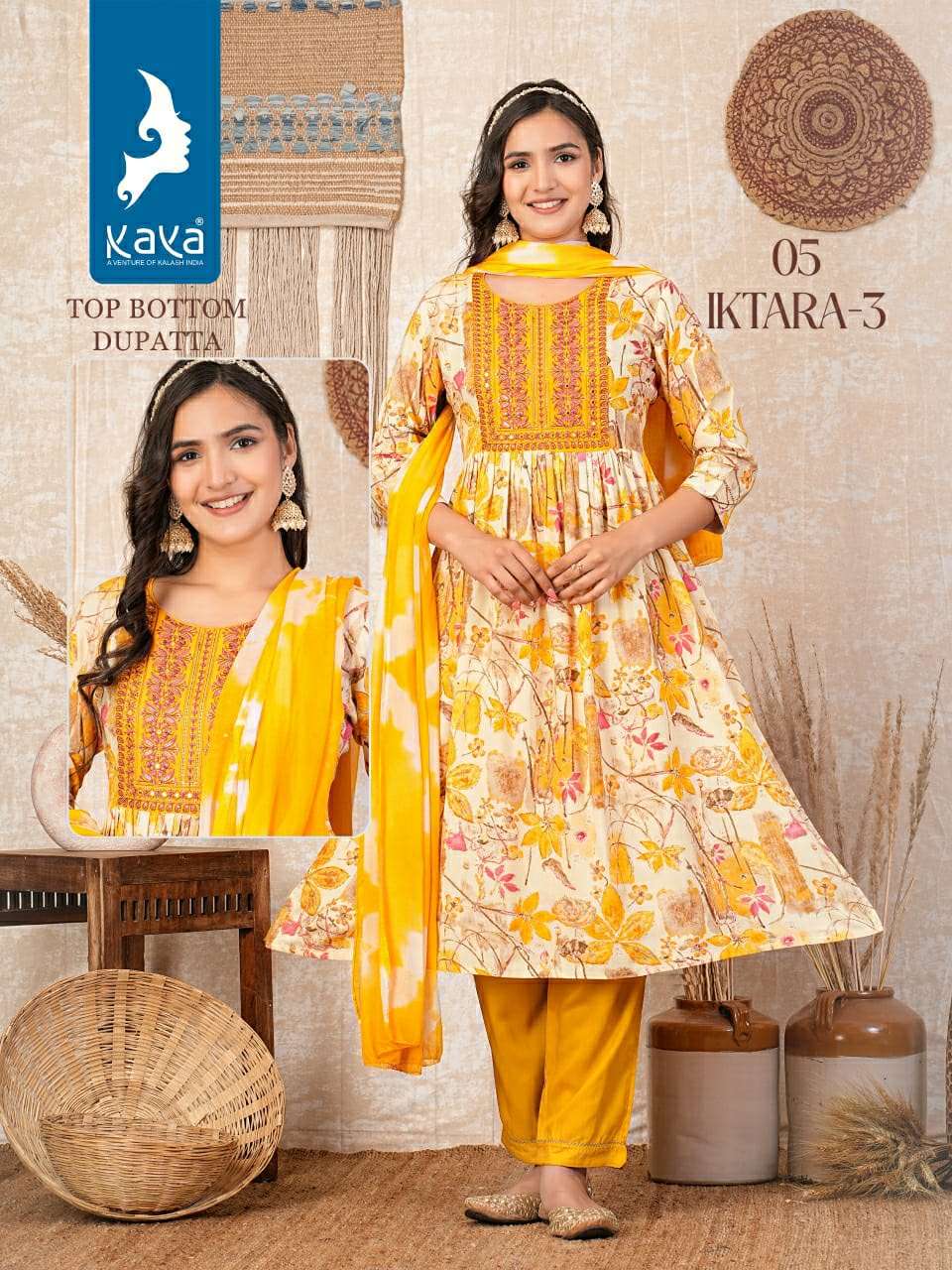 readymade dresses greeting from kaya kurti 3 piece catalogue iktara 4 piece kurti pant dupatta set top rayon foil print bottom rayon dyed with oneside pocket dupatta nazneen jacquard