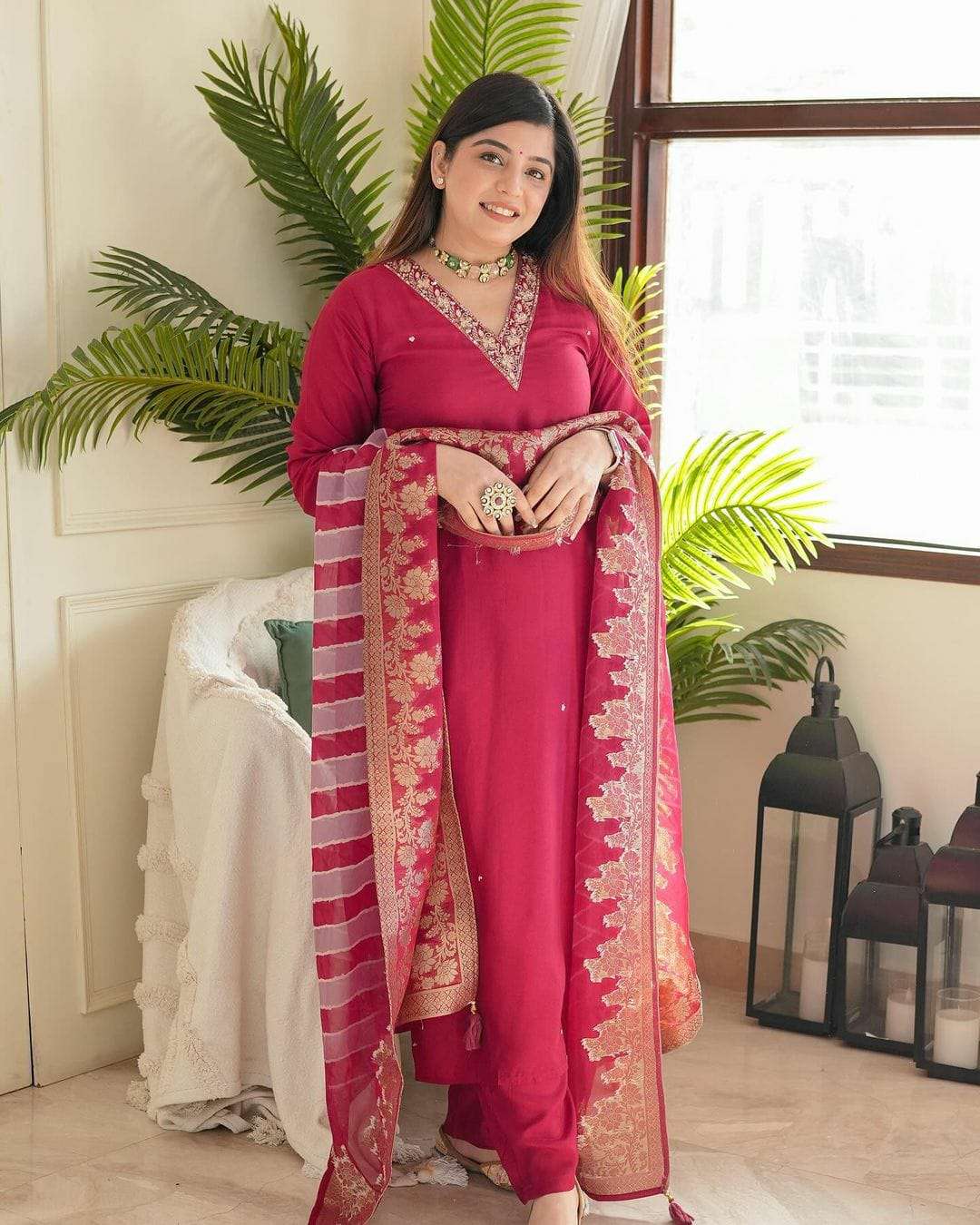 readymade suit look straight out of a dreamy movie set as you turn around and walk in this elegant flaired suit the perfect of traditional wear fabric heavy reyon with neck work reyon