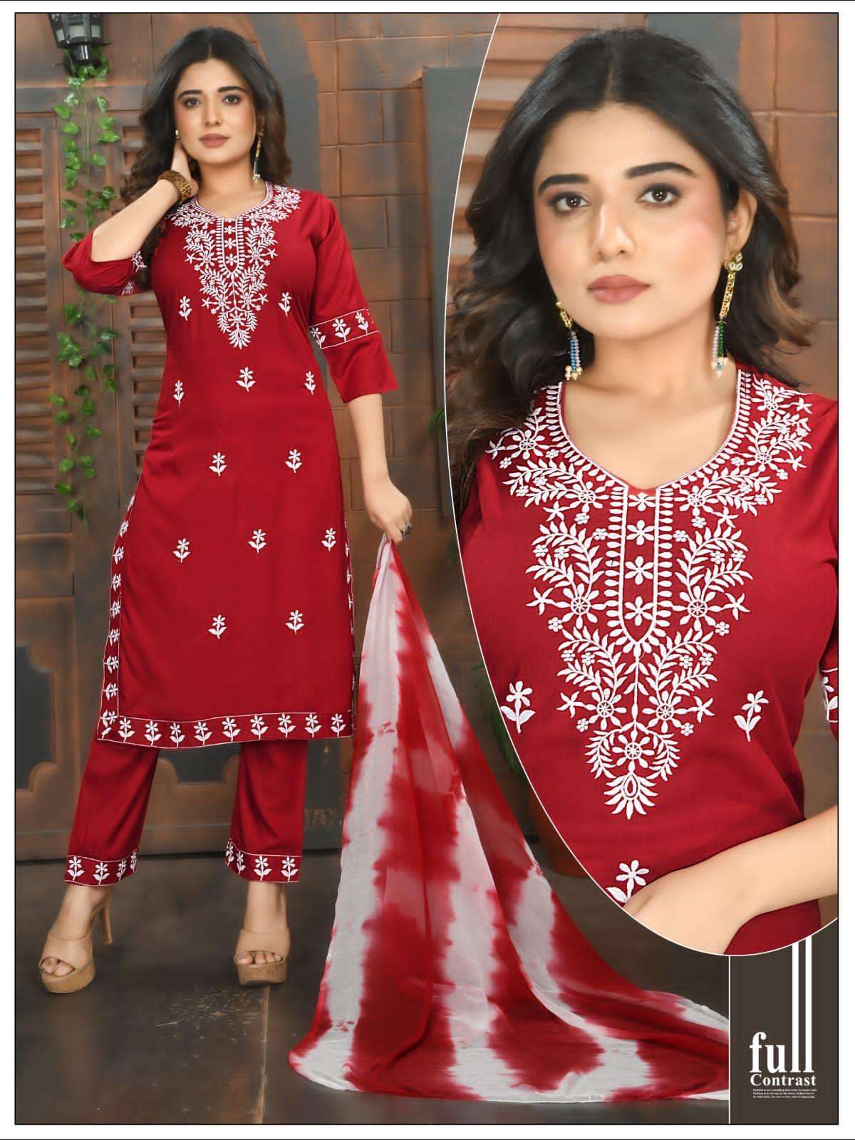 readymade suit trendy design top pant dupatta set in trending style fabric top rayon with embroidery embroidery work pant rayon with embroidery dupatta nazmin size l to 3xl