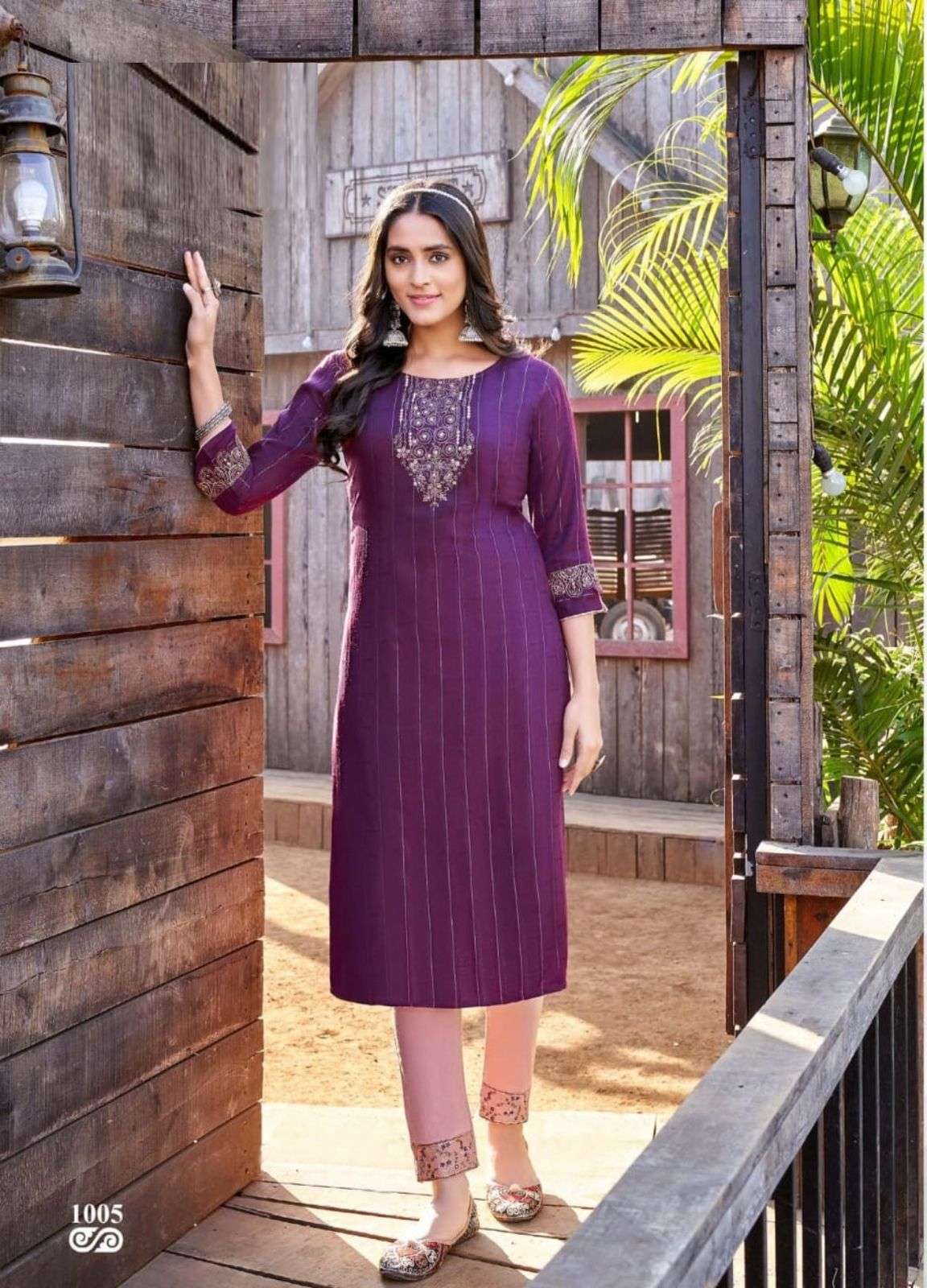 vamika fabric top heavy dobby rayon with hand work bottom 4 way cotton lycra with bottom embroidery work  size l to 2xl readymade straight kurtie with pant 