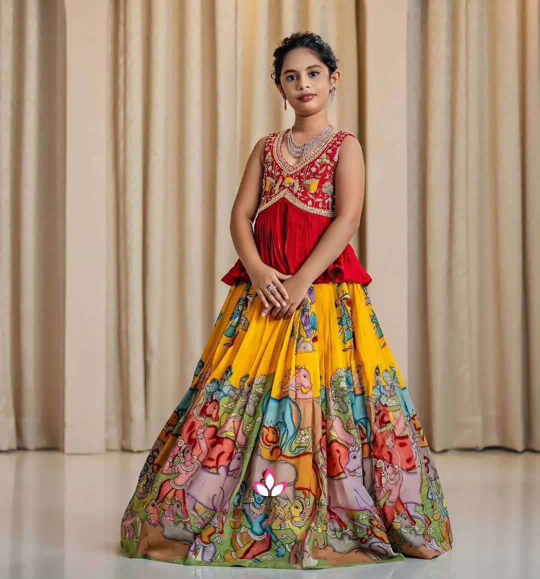  2 year to 15 year girls kids wear lehenga choli trending kalma kari printed n embroidered work stitched lehenga blouse for festive season kids wear lehenga choli 