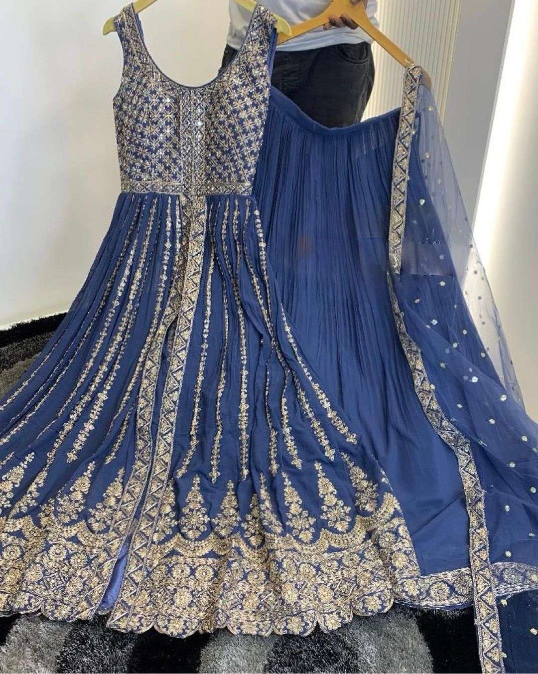 designer party wear look heavy faux georgette top lehenga n dupatta set code ad171 top fabric heavy faux georgette with heavy embroidery 5 mm sequence work with sleeve with tassels