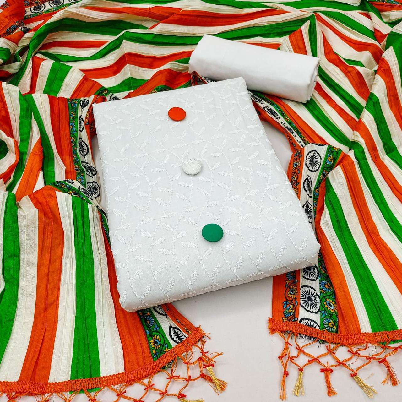 exclusive dress material for women cotton silk with siffly work bottom heavy cotton duppta ciffon print indian flag style duppta dress material 