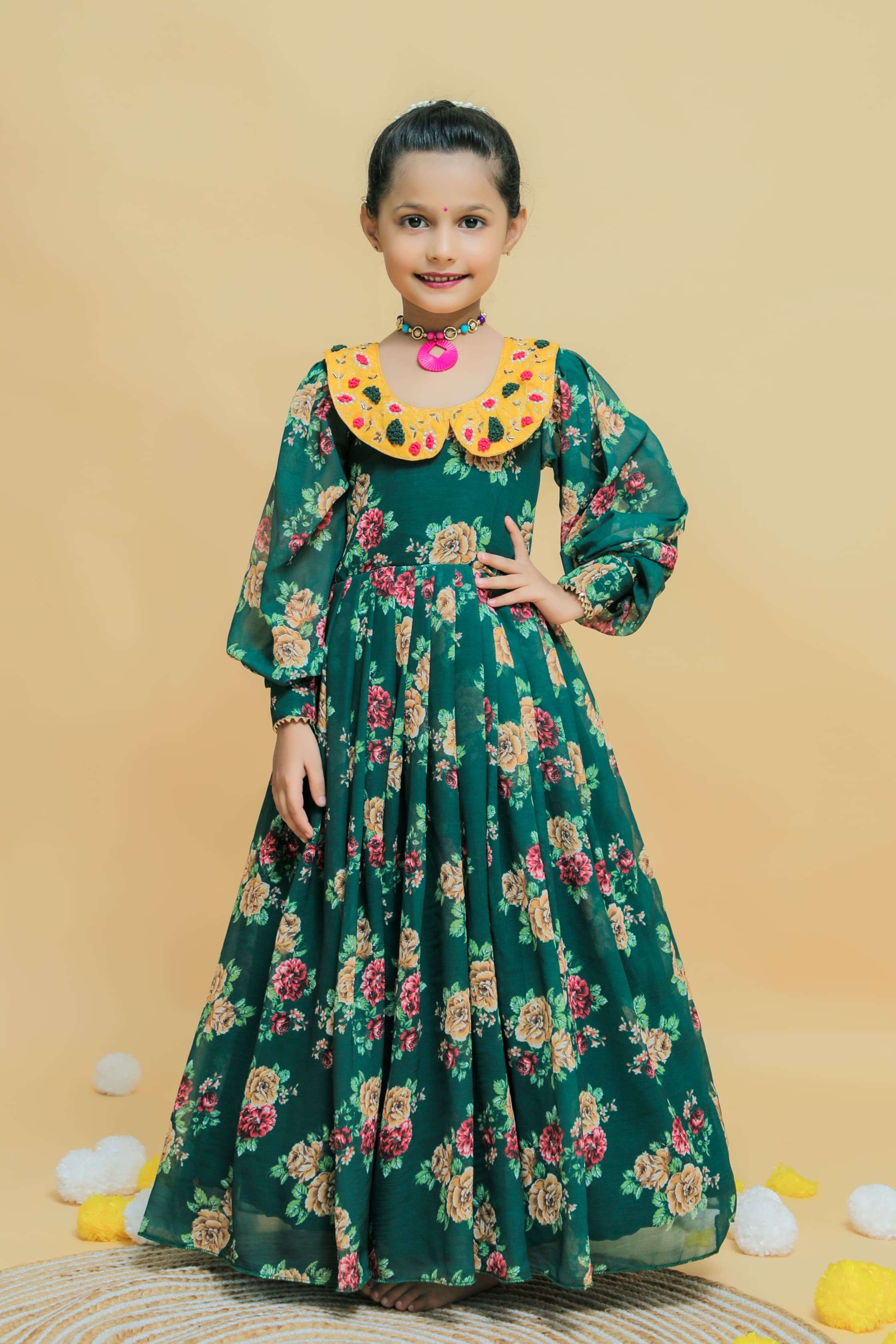 girls kids wear printed gown 1 year to 15 year beautifully printed with heavy maggam work yock gown for marriage n festival seasons