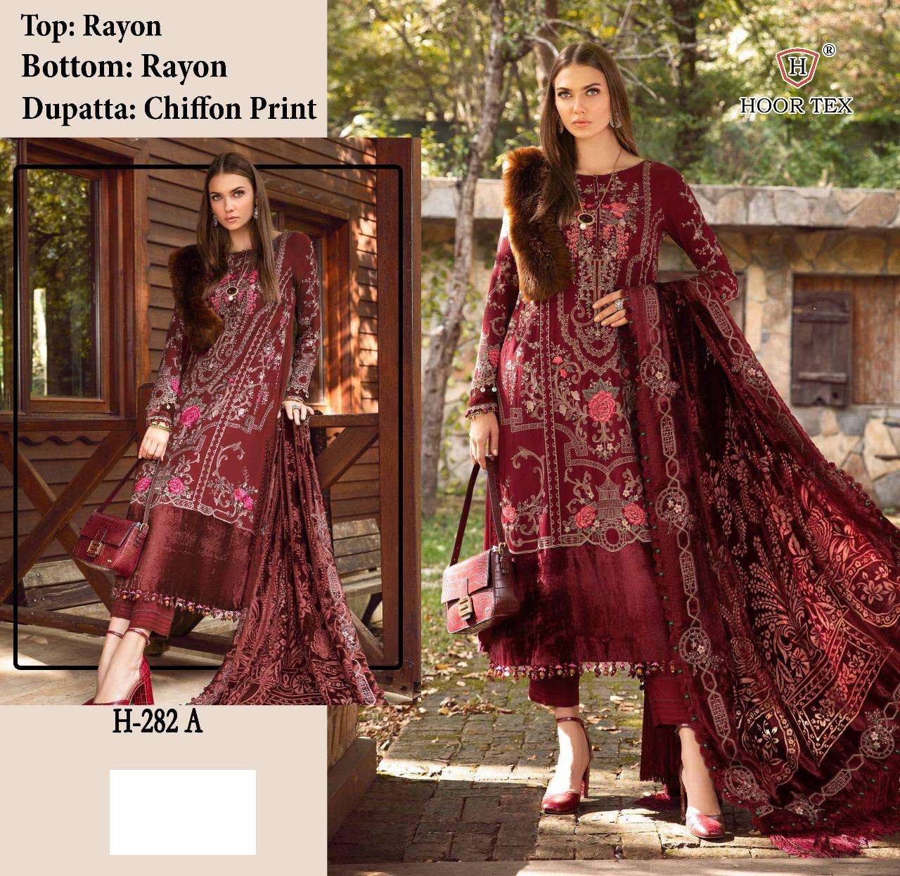 hoor tex h 282 a to d top heavy rayon bottom heavy rayon dupatta chiffon print pakistani suits heavy embroidery pakistani suit 