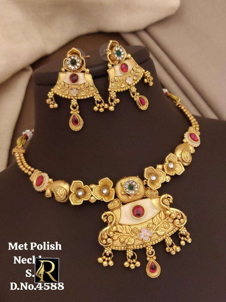 premium quality most  demanding and trending fancy designer superhit brass high gold most trending antique rajwadi traditional necklace set with beautiful earrings