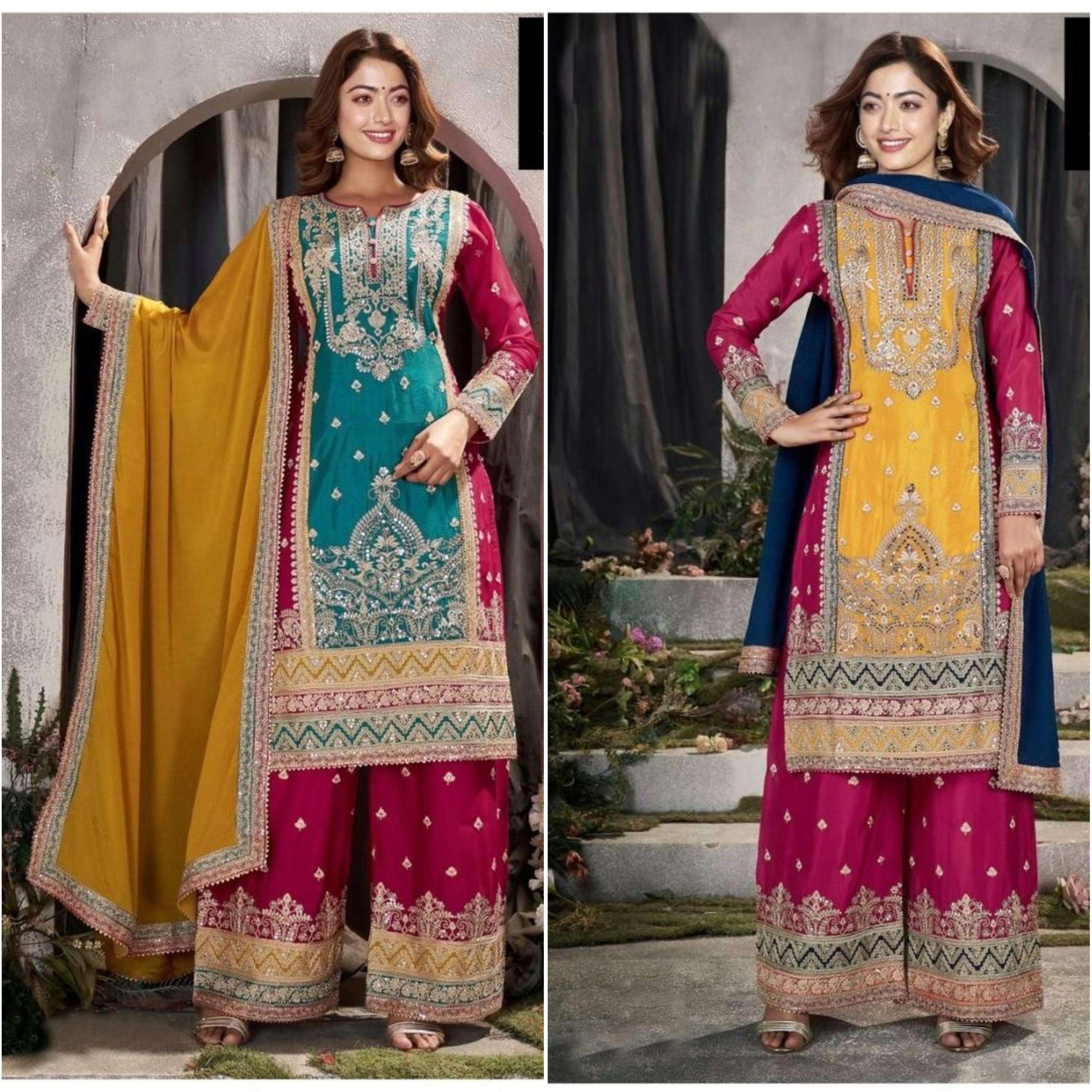 presenting new eid  collection top bottom and dupatta set fully stitched ready to wear nsr 799 pure heavy faux georgette with heavy embroidery sequence work with full sleeve