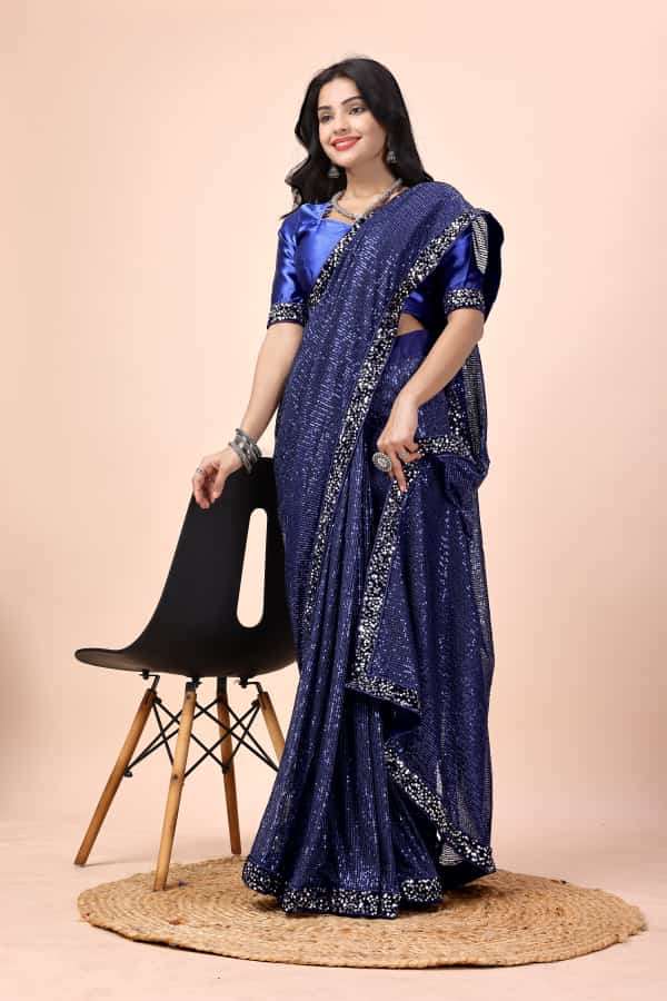 saree blueberry fabric premium colour export quality fine yard fabric heavy full sequins work saree with sequin lace border designer partywear saree 