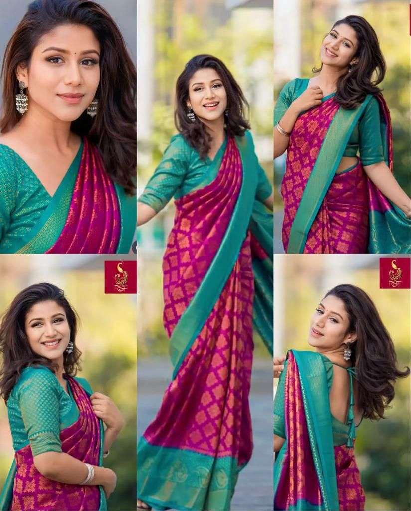 saree presents new arrival now in trend code lc 38 pretty colour combination kubera pattu silk saree rich pallu n brocade kubera silk blouse saree